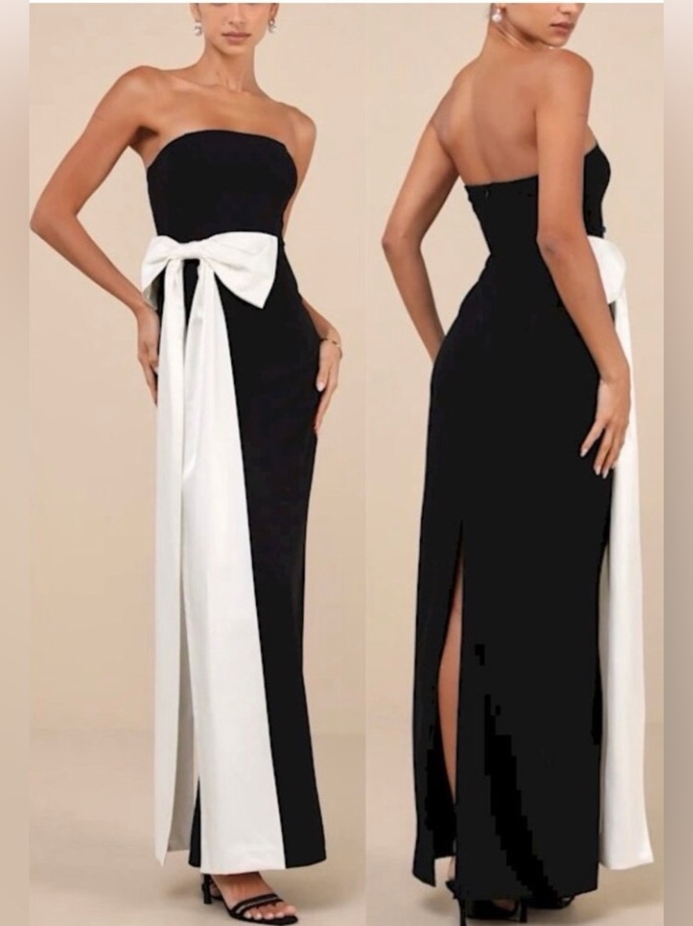Lulus Marvelous Vision Black Strapless Bow Column Maxi Dress Size XL NWT